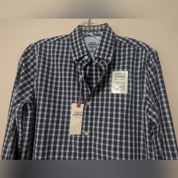 IZOD Saltwater Mens Gingham Relaxed Classic Fit Button Down Shirt Blue S/P - Picture 2 of 11